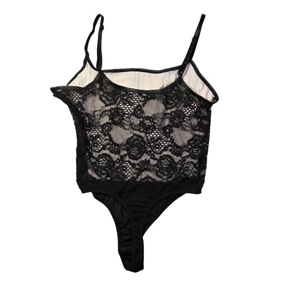 Corset-Style Bodysuit Womens Med Black Lace Adjustable Straps Side Zipper New - Picture 4 of 8